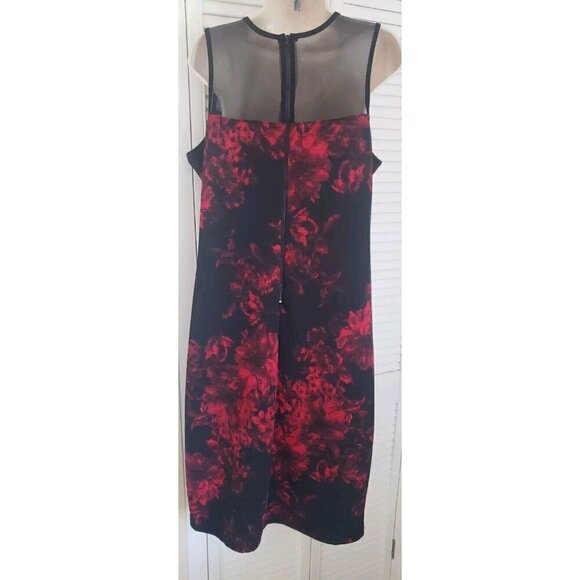 SHEATH RED FLOWER MIDI MESH SLEEVELESS DRESS SZ 12 - Picture 4 of 6